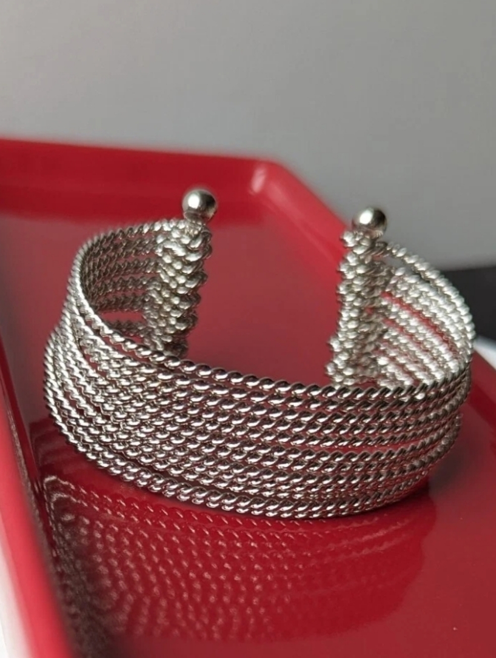 Silver Tone Multi Row Cuff Bracelet Twisted Rope Style Bangles Stacked Together
